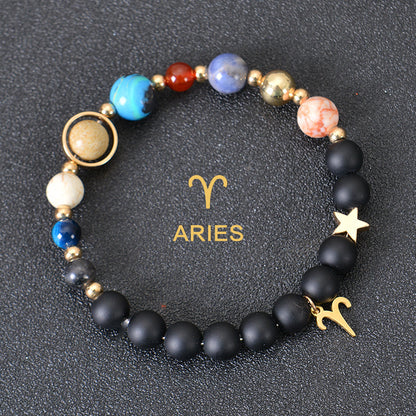 Eight Planets Zodiac Bracelet – Frosted Natural Stone Beads for All 12 Signs