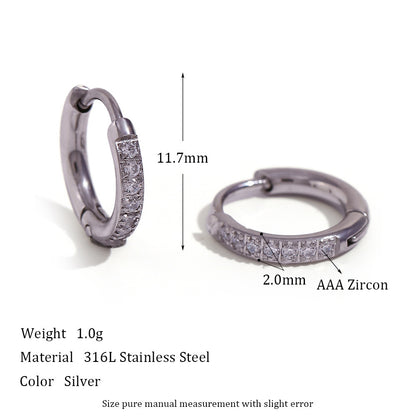 Titanium Steel Zircon Hoop Earrings – Geometric Gold & Steel Jewelry for Women