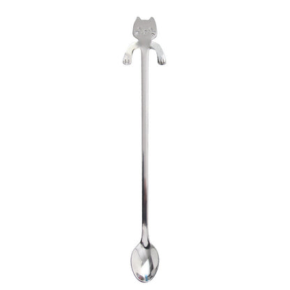 304 Stainless Steel Cartoon Cat Handle Coffee Spoon – Cute Hanging Teaspoon