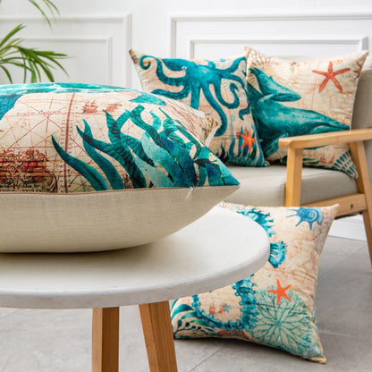 Sea Turtle Printed Throw Pillow Cases – Ocean Cushion Covers for Home Decor Sofa & Chair Seat