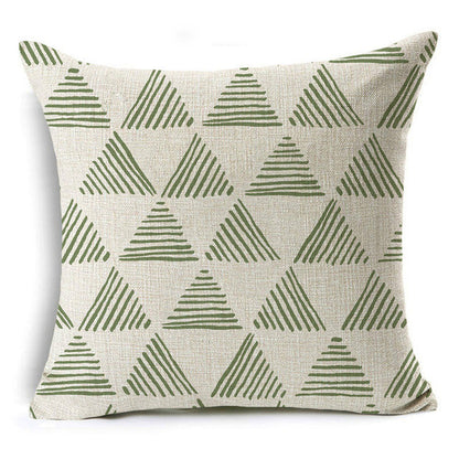 Green Geometric Print Linen Pillowcase – Modern Decorative Cushion Cover for Sofa & Home