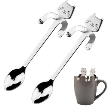 304 Stainless Steel Cartoon Cat Handle Coffee Spoon – Cute Hanging Teaspoon