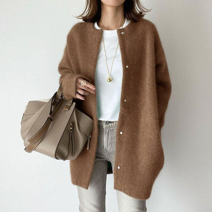 Women's Single Breasted Knitted Cardigan – Solid Color Slim Fit Jacket