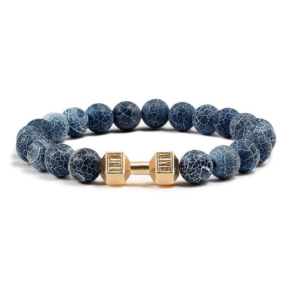 Stone Bead Barbell Bracelet – 8mm Electroplated Alloy Jewelry for Men & Women