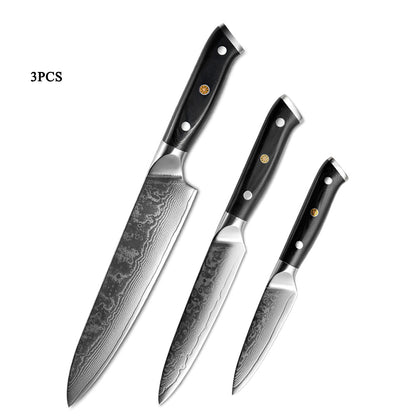 Japanese Damascus Steel Kitchen Knife Set – Chef, Santoku, Fruit & Utility Knives