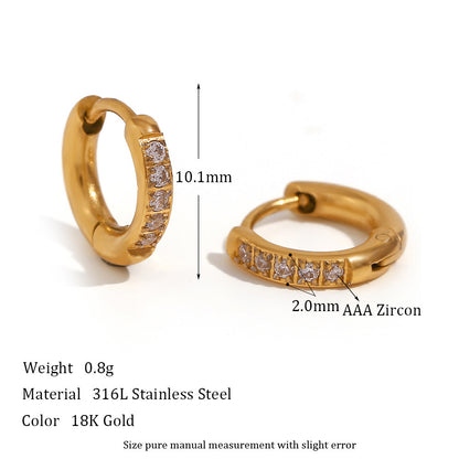 Titanium Steel Zircon Hoop Earrings – Geometric Gold & Steel Jewelry for Women