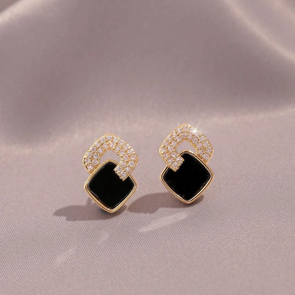 Cross Square Copper Earrings – Simple Geometric Black Jewelry for Women