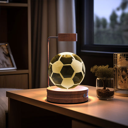 3D Crystal Ball Night Light – USB Wooden Base Bedside Lamp