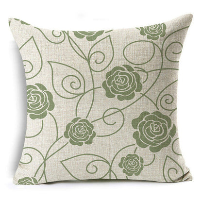 Green Geometric Print Linen Pillowcase – Modern Decorative Cushion Cover for Sofa & Home