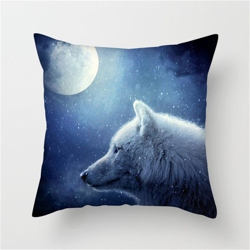 3D Fluorescent Wolf Polyester Pillowcase – Home Decoration Cushion Cover (No Pillow Core)