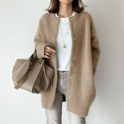 Women's Single Breasted Knitted Cardigan – Solid Color Slim Fit Jacket