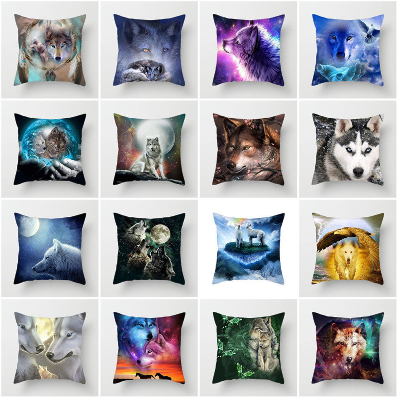 3D Fluorescent Wolf Polyester Pillowcase – Home Decoration Cushion Cover (No Pillow Core)