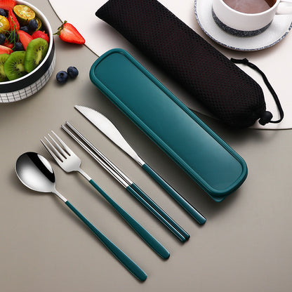304 Stainless Steel Portable Cutlery Set – Gold Knife, Fork & Spoon with Case for Camping & Travel