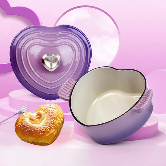 Preminum Cast Iron Dutch Oven with Lid, Heart-shape Enameled Soup Pot for All Stove Tops,Suitable for Stew Baking Slow Cooking