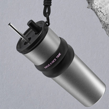 Stainless Steel Vacuum Insulated Bottle with Straw – Leakproof Thermos for Travel & Sports