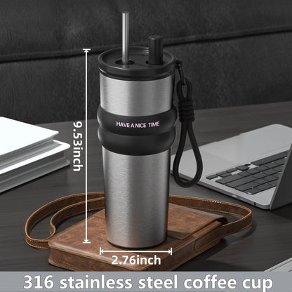Stainless Steel Vacuum Insulated Bottle with Straw – Leakproof Thermos for Travel & Sports