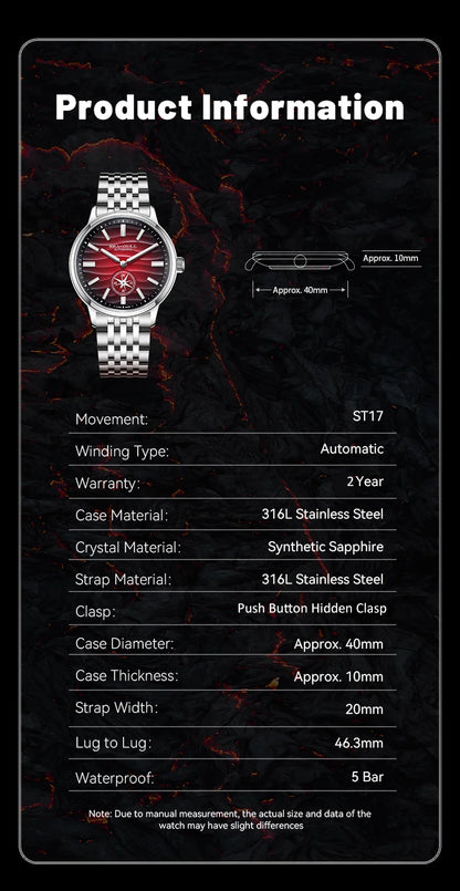 Seagull 6180 Natural Series Automatic Mechanical Watch – 39.5mm Sapphire, Stainless Steel