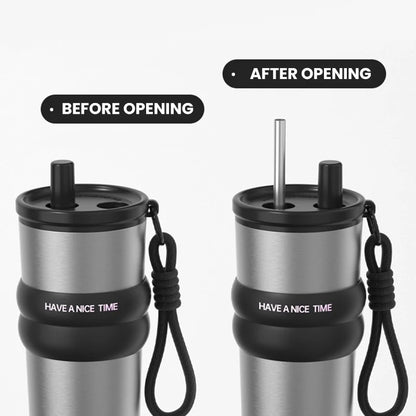 Stainless Steel Vacuum Insulated Bottle with Straw – Leakproof Thermos for Travel & Sports