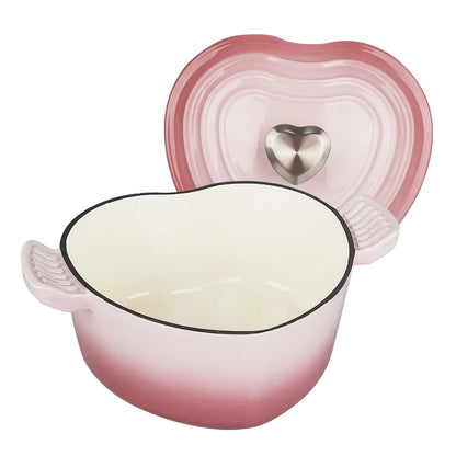 Heart-Shaped Enameled Cast Iron Dutch Oven – Soup & Stew Pot for All Stove Tops