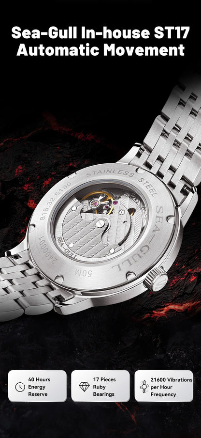 Seagull 6180 Natural Series Automatic Mechanical Watch – 39.5mm Sapphire, Stainless Steel