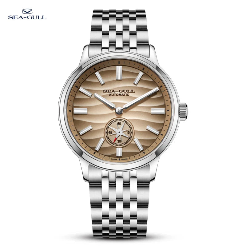 Silver Sea-Gull watch with a detailed face on a white background