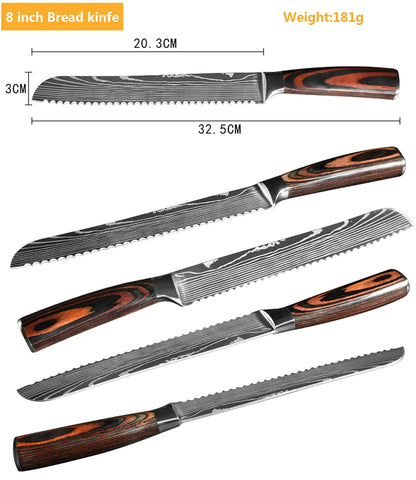 Chef Knife Set – Laser Damascus Pattern Japanese Santoku, Cleaver & Utility Knives (1-10pcs)