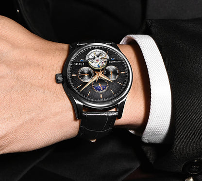 LIGE Tourbillon Automatic Mechanical Watch – 50M Waterproof, Date & Week Display