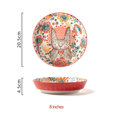 Cute Rabbit Hand-Painted Ceramic Bowl – Underglaze Soup, Noodle & Fruit Salad Bowl