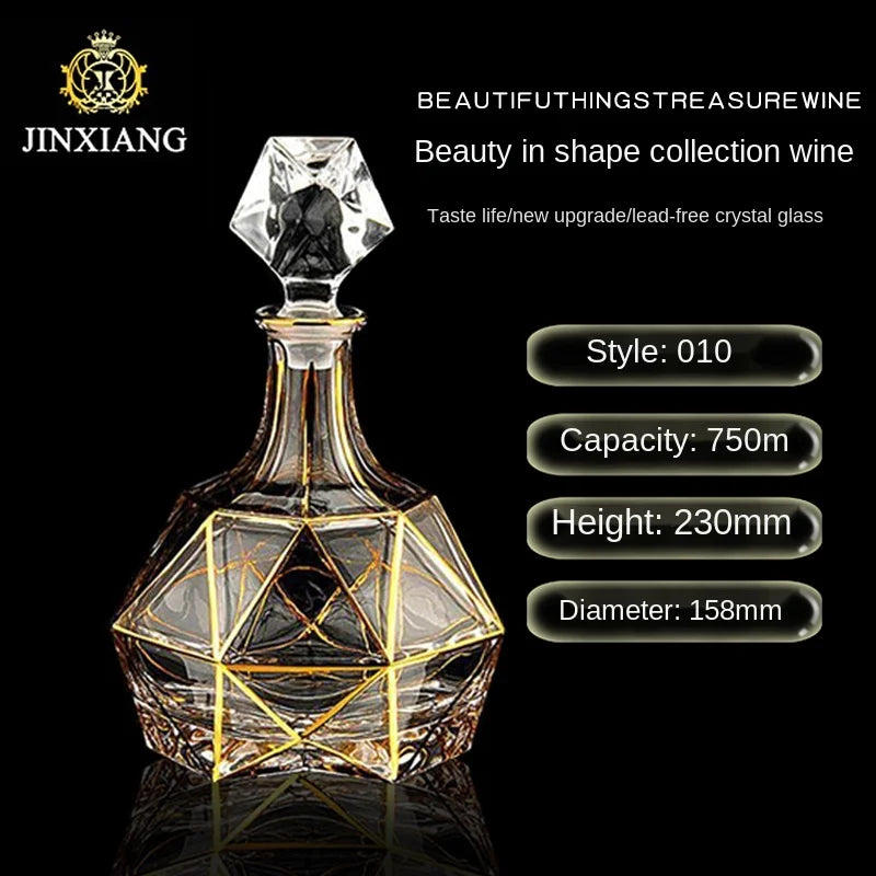 Crystal Red Wine Decanter with Gold Line – Whiskey & Liquor Dispenser Jug