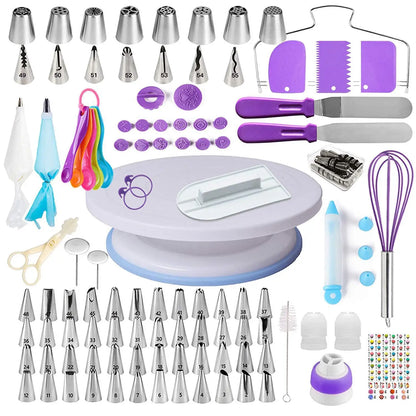 137-Piece Cake Decorating Set with Turntable – Piping Nozzles, Bags & Baking Tools