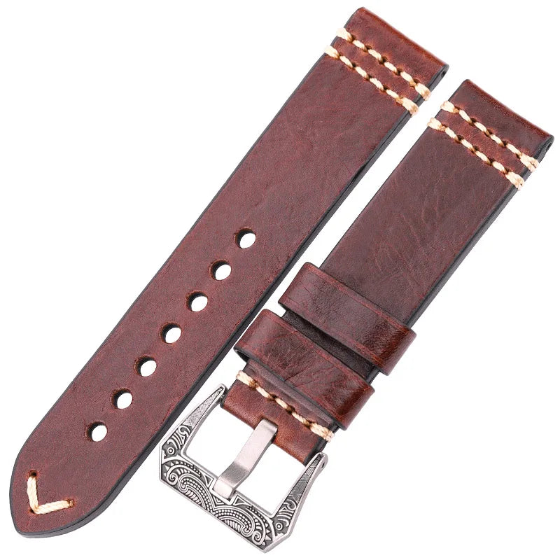 Handmade Watchband 20mm 22mm 24mm Genuien Leather Watch Band Strap 4 Colors Cowhide Watch Accessories Retro Steel Buckle