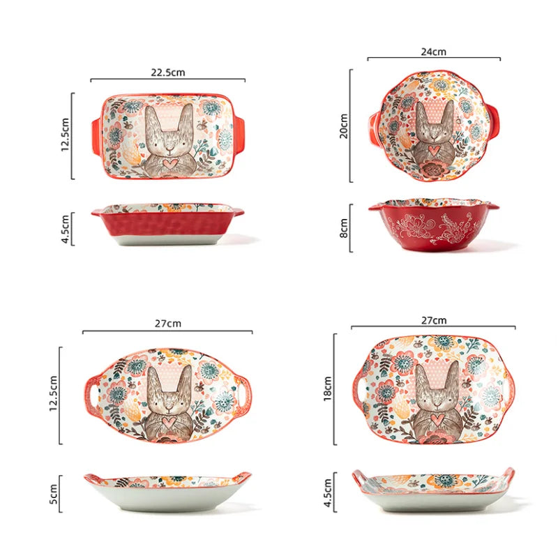 1pc/cute rabbit hand-painted bowl and plate underglaze ceramic household soup bowl commercial hotel noodle bowl fruit salad bowl