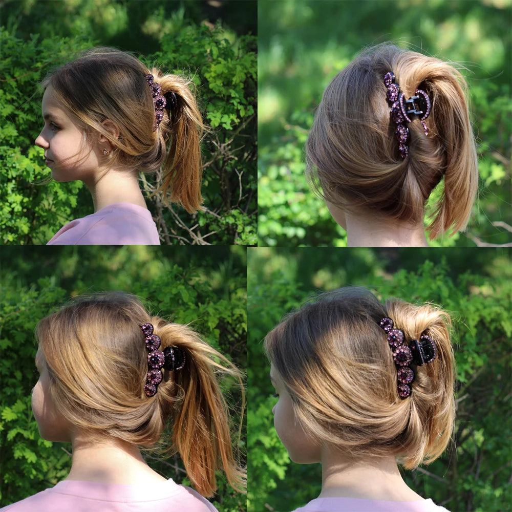 Women Big Rhinestone Hair Claws Crab Hairpins Crystal Hair Clips Barrettes Ponytail Girls Hair Accessories Ornaments Hairgrip