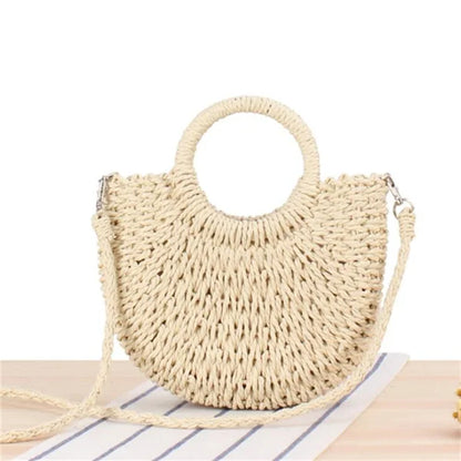 Yogodlns Handmade Half-Round Rattan Woven Straw Bag Summer Women Messenger Crossbody Bags Girls Small Beach Handbag New - BeeTrendyShop.COM