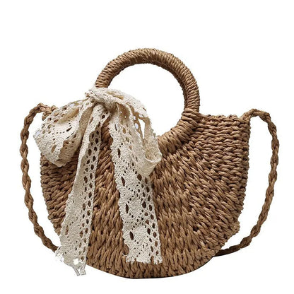 Yogodlns Handmade Half-Round Rattan Woven Straw Bag Summer Women Messenger Crossbody Bags Girls Small Beach Handbag New - BeeTrendyShop.COM