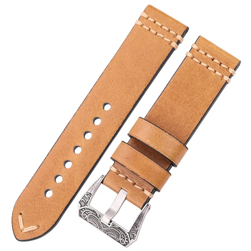 Handmade Watchband 20mm 22mm 24mm Genuien Leather Watch Band Strap 4 Colors Cowhide Watch Accessories Retro Steel Buckle