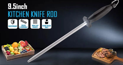 Honing Steel Knife Sharpener Rod – Professional 8/10-Inch Sharpening Stick