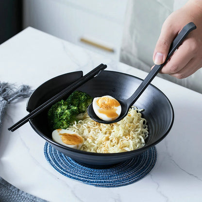 Japanese Noodle Bowl with Spoon Set – Retro Dinnerware for Ramen, Rice & Soup