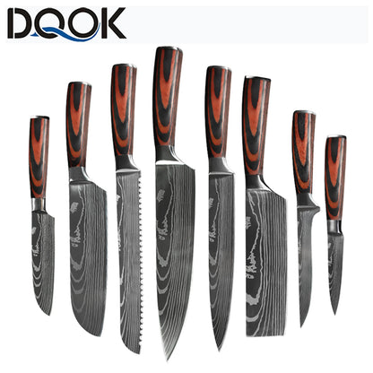 Chef Knife Set – Laser Damascus Pattern Japanese Santoku, Cleaver & Utility Knives (1-10pcs)