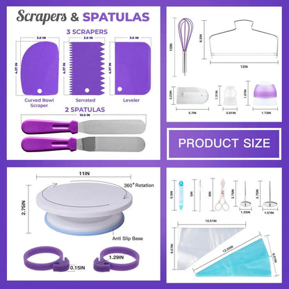 137-Piece Cake Decorating Set with Turntable – Piping Nozzles, Bags & Baking Tools