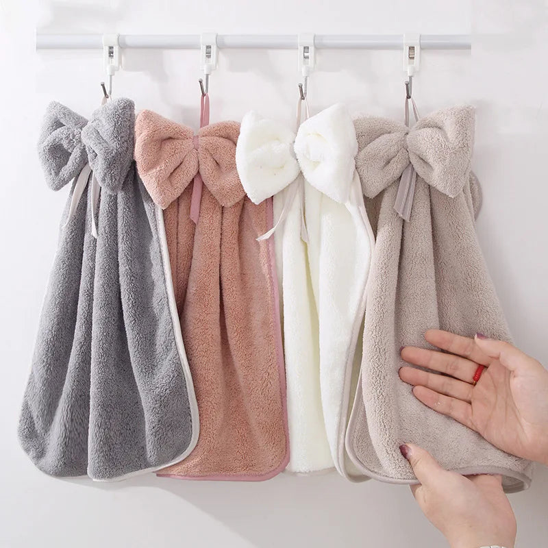 Bow Hanging Hand Towel – Soft Absorbent Kitchen & Bathroom Towel with Loop