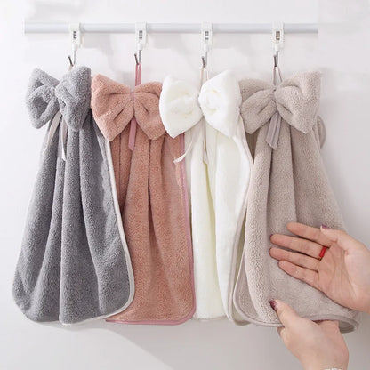 Bow Hanging Hand Towel – Soft Absorbent Kitchen & Bathroom Towel with Loop