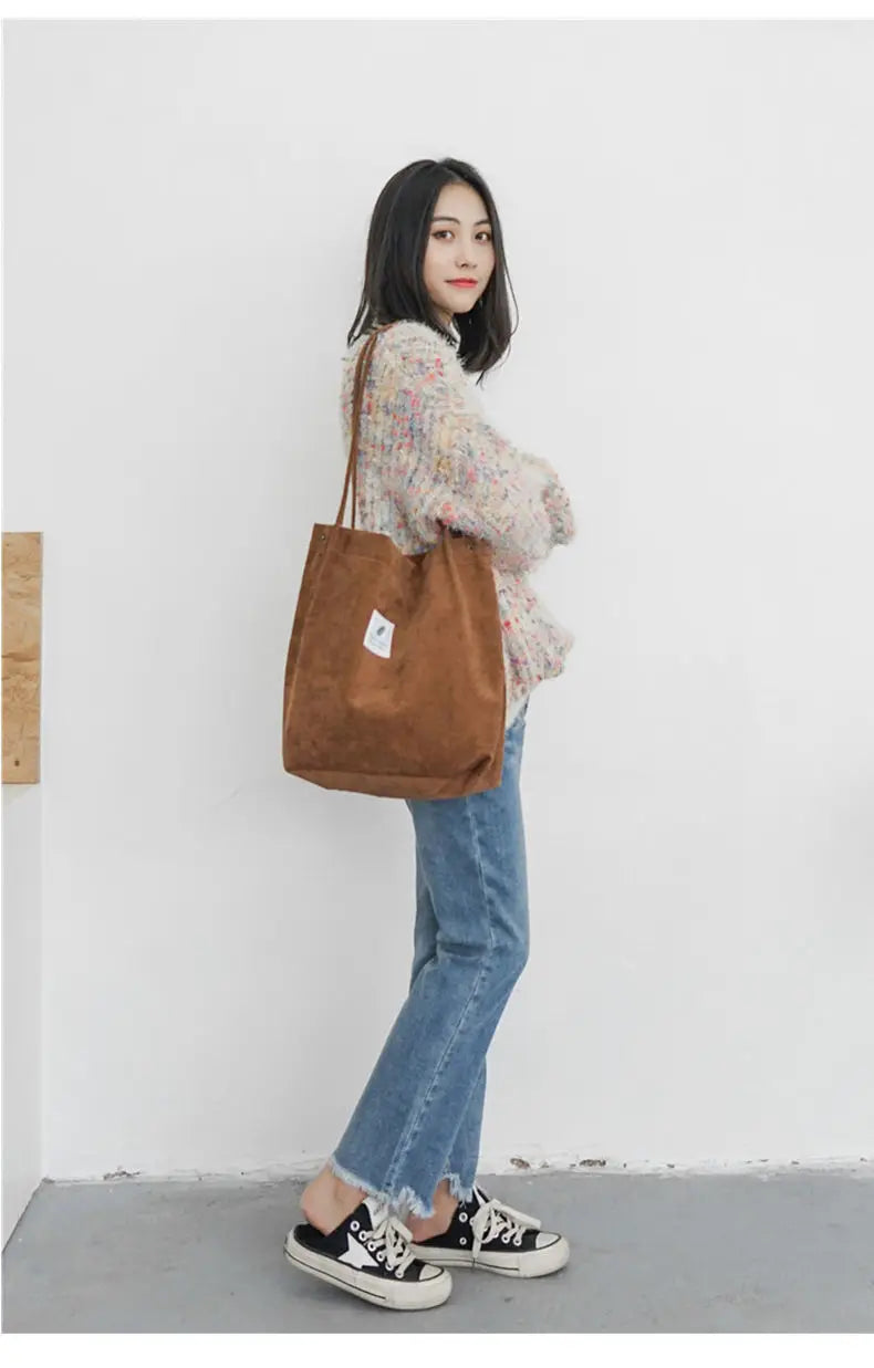 MARKROYAL Corduroy Tote Bag for Women Girls Kids Shoulder Bag with Inner Pocket For Work Travel And Shopping Dropshipping