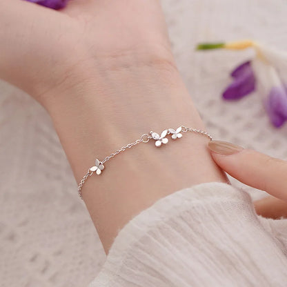 VENTFILLE 925 Silver Diamond Butterfly Bracelet – Adjustable Flower Jewelry for Women