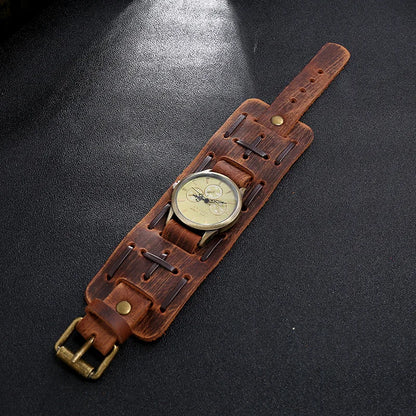 Men's Watches Punk Retro Decorative Wide Strap Watch Male Reloj Clock Leather Bracelet Quartz Military Man WristWatch - BeeTrendyShop.COM