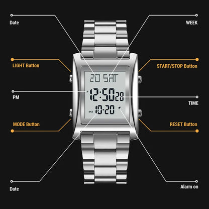 Men's Fashion Digital Watch – Luminous, Waterproof, Alarm, Electronic Wristwatch