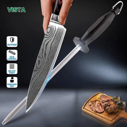 Honing Steel Knife Sharpener Rod – Professional 8/10-Inch Sharpening Stick