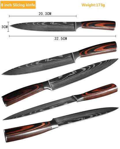 Chef Knife Set – Laser Damascus Pattern Japanese Santoku, Cleaver & Utility Knives (1-10pcs)