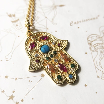 Hand of Fatima 925 Sterling Silver Turquoise Charm Necklace