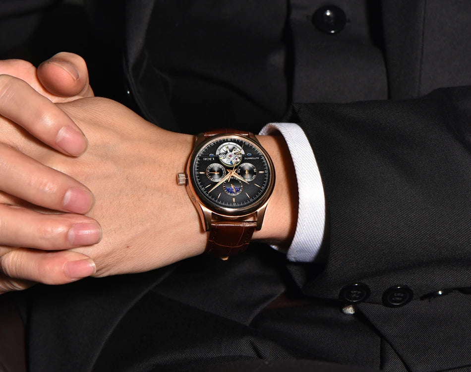 LIGE Tourbillon Automatic Mechanical Watch – 50M Waterproof, Date & Week Display